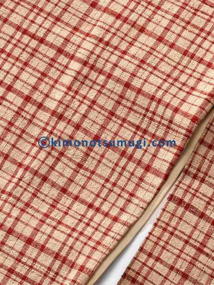 pomegranate color plaid pattern light beige tsumugi wa_017_02